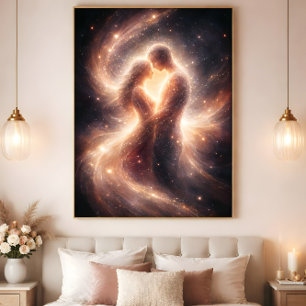 Poster União Celestial – Arte de Casal Cósmico Abstrato