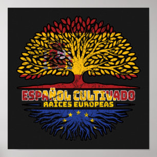 Poster União Europeia Europa Espanha Raízes de Árvore Esp