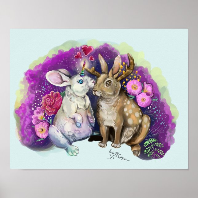 Poster Unibunny Kisses Jackalope Amor Mágico (Frente)