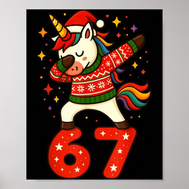 Poster Unicorn 67 Meme Six Seven Funny Christmas  (Frente)