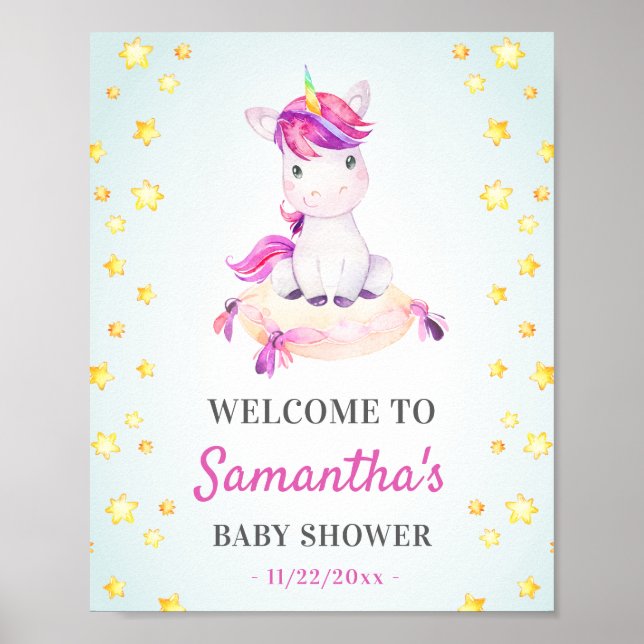 Poster Unicorn Baby Girl Chá Sprinkle Party Bem-vindo (Frente)