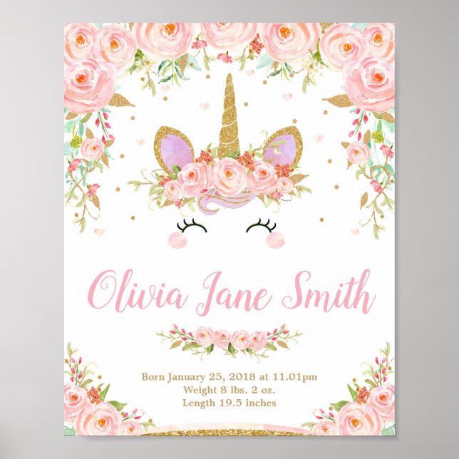 Poster Unicorn Baby Nursery - Sinal de Estatuagem de Nasc (Frente)