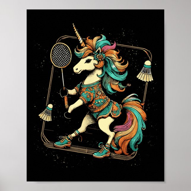 Poster Unicorn Badminton Player Shuttle  (Frente)