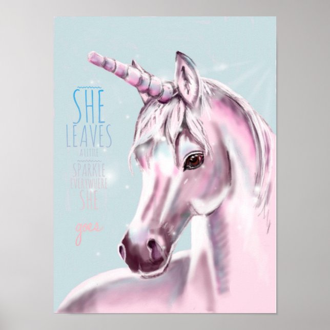 Poster Unicorn com Sparkle e Cotação (Frente)