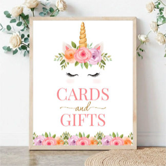 Poster Unicorn Floral Cards and Gifts Sign