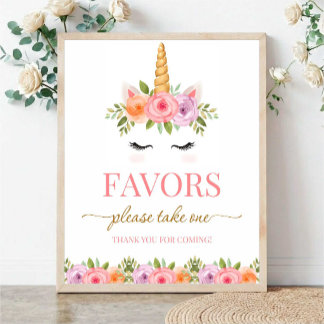 Poster Unicorn Floral Favors Please Take One