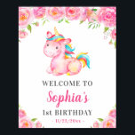 Poster Unicorn Girl 1st First Birthday Party Pink Welcome<br><div class="desc">Personalized pink unicorn welcome sign for a girl's birthday party. Made to match my Unicorn Collection. If you have any questions or requests,  please don't hesitate to contact me.</div>