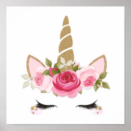 Poster Unicorn Gold Floral Fofo Moda Cartaz