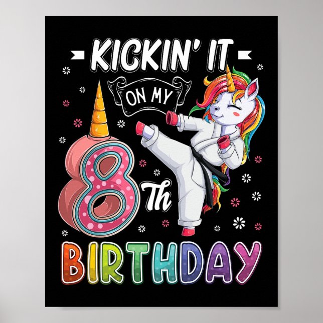 Poster Unicorn Karate 8º Aniversário Oito Anos (Frente)