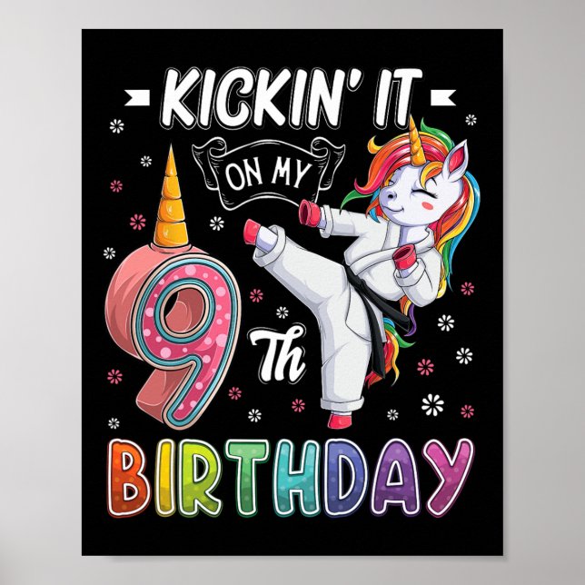 Poster Unicorn Karate 9º Aniversário 9 Anos (Frente)