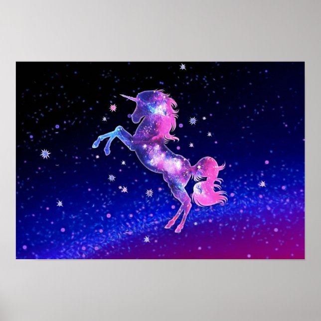 Poster Unicorn outer space galaxy universe stars (Frente)