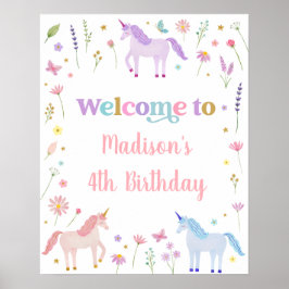 Poster Unicorn Pastel Rosa Dourado Aniversário