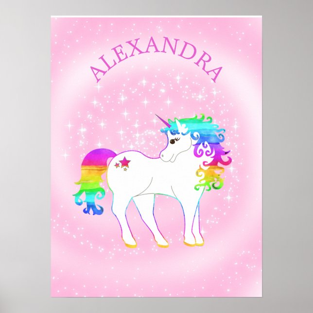 Poster Unicorn Rainbow Magical Pink Cute (Frente)