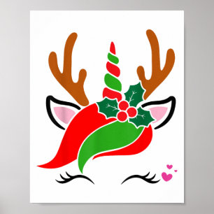 Poster Unicorn Reindeer Face Bonita Natal Engraçado
