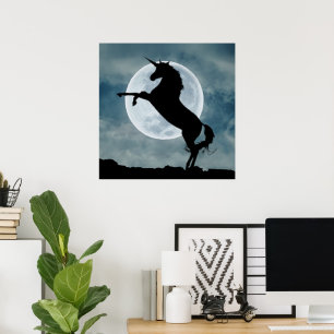 Poster Unicorn Silhouette Full Moon Night Sky, ZKOA