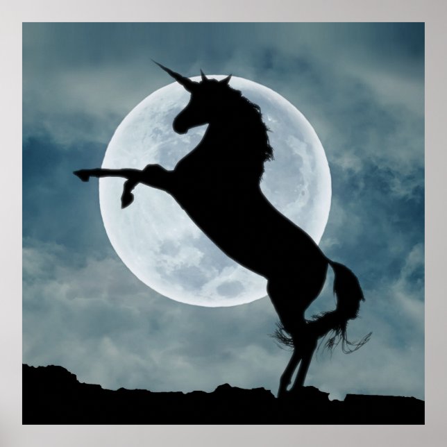 Poster Unicorn Silhouette Full Moon Night Sky, ZKOA (Frente)