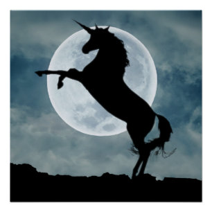 Pôster Unicorn Silhouette Full Moon Night Sky, ZKOA