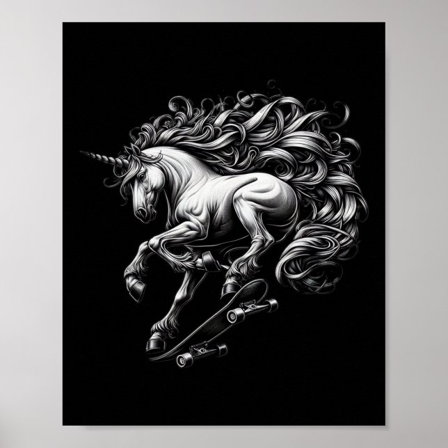 Poster Unicorn Skateboard Mythical Creature Savage Meme F (Frente)