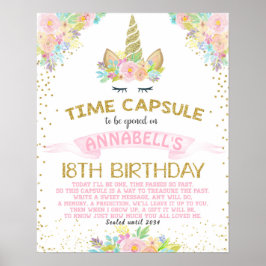 Poster Unicorn with Flowers First Birthday Time Capsule S
