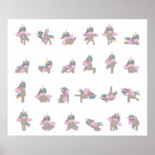 Poster Unicorn Yoga Poses Pattern Design