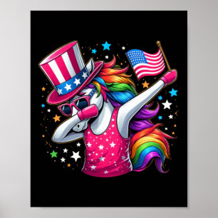 Poster Unicórnio 4 de julho Tio Sam Girls American Flag