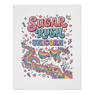Pôster Unicórnio Açúcar Rush Unicórnio Kawaii Mercado Art