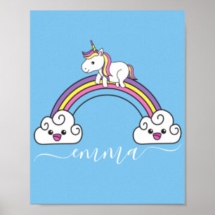 Poster Unicórnio Arco-Íris Fofo Nome Personalizado