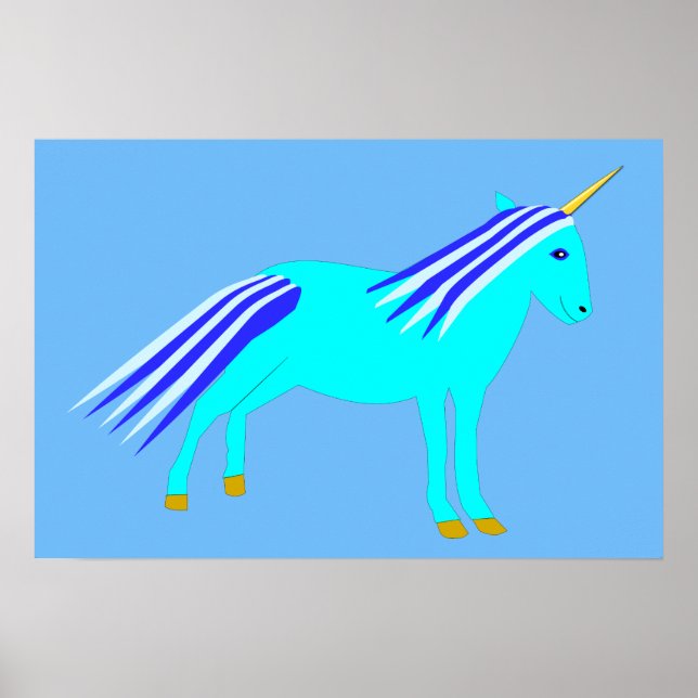 Poster Unicórnio Azul Bebê Menino Fofo (Frente)
