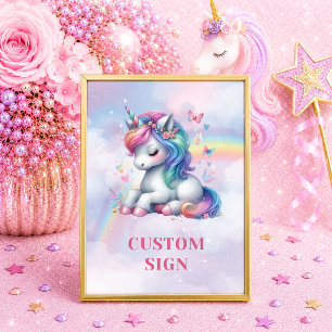 Poster Unicórnio Brilhante Cores Pastel Menina Aniversári