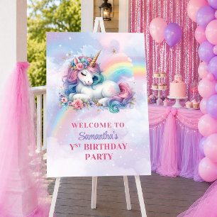 Poster Unicórnio Caprichoso Rosa Roxo Menina Aniversário