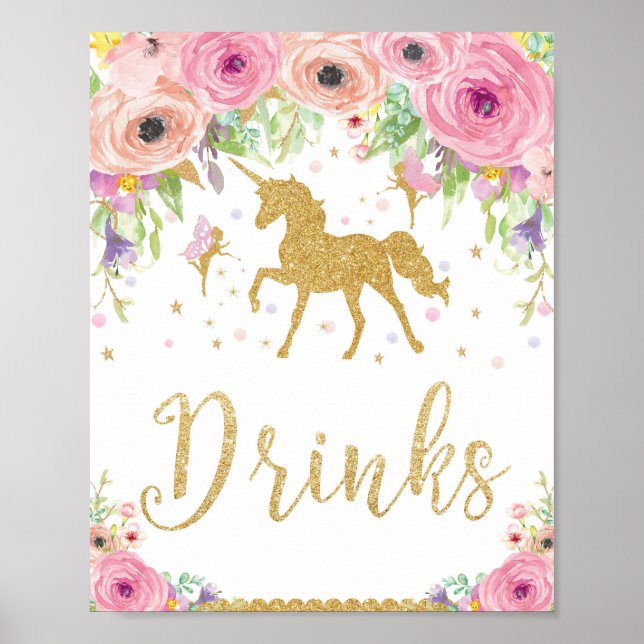 Poster Unicórnio Chá de fraldas - Bebidas Birthday - Sina (Frente)