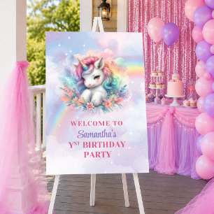 Poster Unicórnio Colorido Pastel Menina Mágica Aniversári