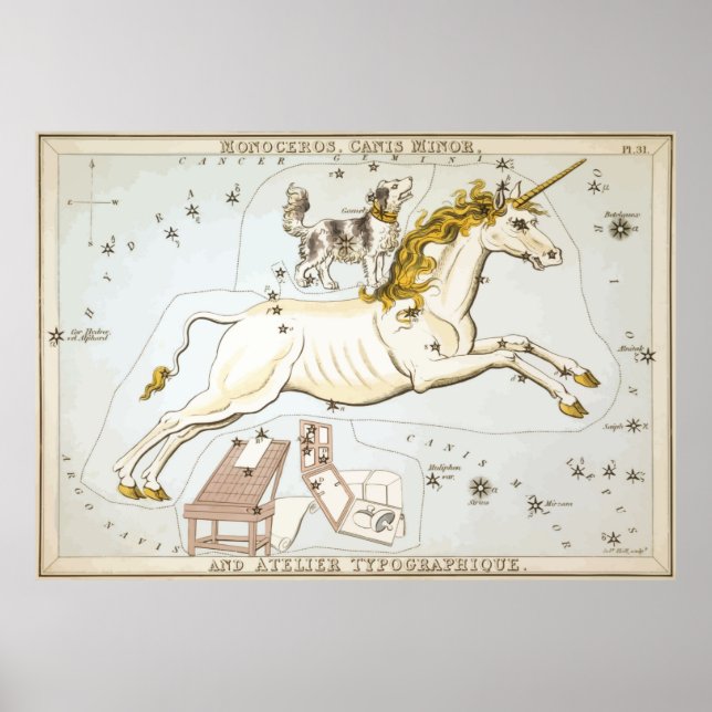Poster Unicórnio - Constelação - Estrela - Astronomia (Frente)