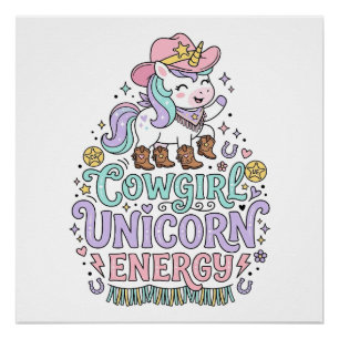 Pôster Unicórnio Cowgirl Energia de Unicórnio Produto Fof