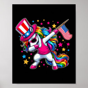 Poster Unicórnio Dançando 4 De Julho Tio Sam Meninas Amer
