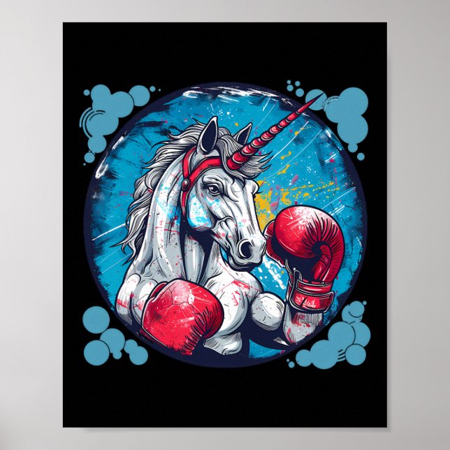 Poster Unicórnio de Boxe Com Luvas de Boxe Kickboxing Fof (Frente)