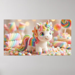 Poster Unicórnio de Marshmallow e Sonho de Doce Pastel
