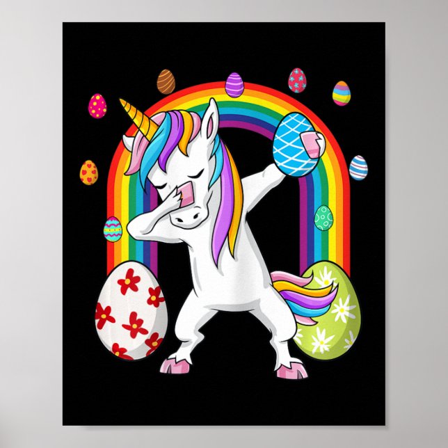 Poster Unicórnio de Páscoa Dabbing Meninas Crianças Dab  (Frente)