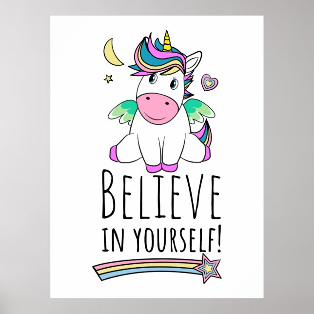 Poster Unicórnio Deseja Na Lua E Nas Estrelas (Frente)