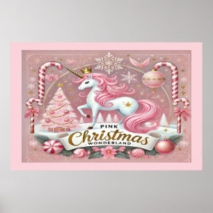 Poster Unicórnio do País das Maravilhas de Natal Rosa