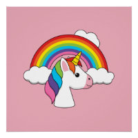 Unicórnio e Arco-íris com Nuvens Kawaii