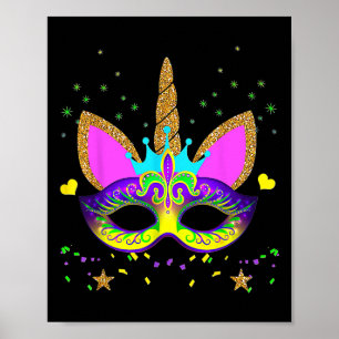Poster Unicórnio E Máscara Mardi Gras Meninas Crianças To