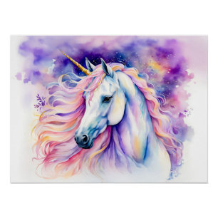 Pôster Unicórnio Elegante Aquarela Boho