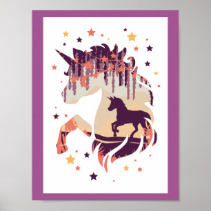 Poster Unicórnio Elegante Silhueta Roxa Animal Mitológico