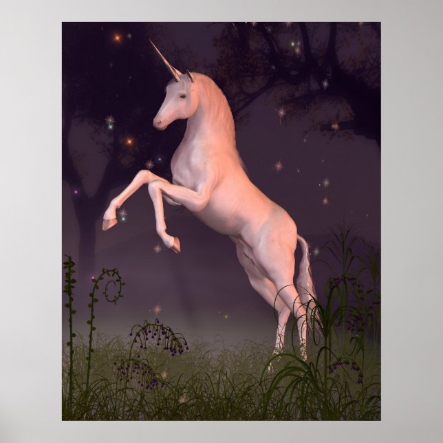 Pôster Unicórnio em Glade Floresta Lua (Frente)