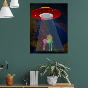 Poster Unicórnio em UFO Rainbow Beam at Night, ZKoA