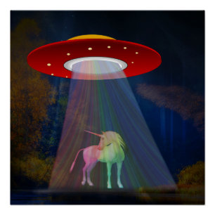 Pôster Unicórnio em UFO Rainbow Beam at Night, ZKoA