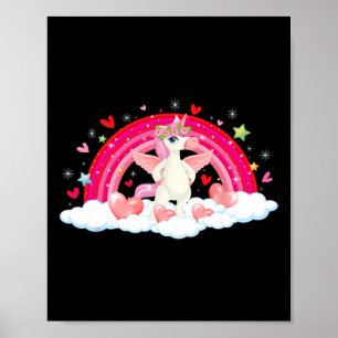 Poster Unicórnio Engraçado Corações Arco-íris Estrelas Fe