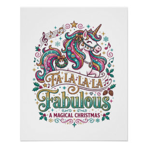 Pôster Unicórnio Fa La La La Fabuloso Fundo Branco Fofo