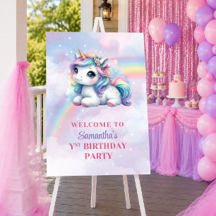 Poster Unicórnio Fashion Rosa Roxo Menina Aniversário Bem
